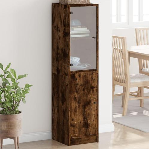 vidaXL buffetkast met glazen deur 35x37x142 cm gerookt, Huis en Inrichting, Kasten | Buffetkasten, 25 tot 50 cm, Nieuw, Overige houtsoorten