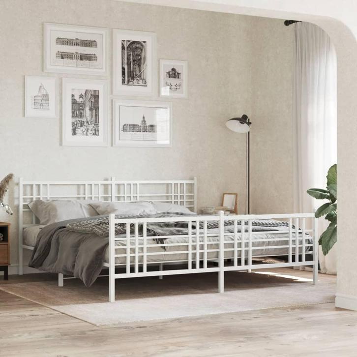 vidaXL Bedframe met hoofd- en voeteneinde metaal wit 193x203, Huis en Inrichting, Slaapkamer | Bedden, Wit, Nieuw, Metaal, Tweepersoons