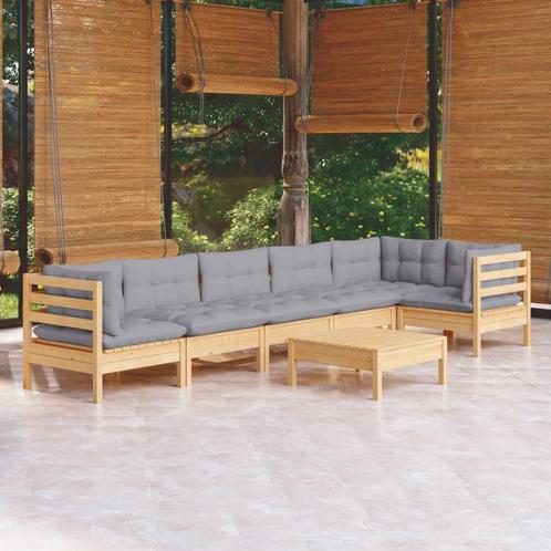 vidaXL 7-delige Loungeset met grijze kussens grenenhout, Tuin en Terras, Tuinsets en Loungesets, Loungeset, Nieuw, 7 zitplaatsen