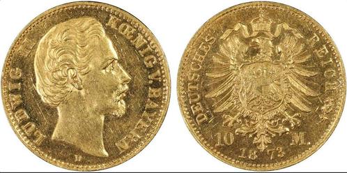 Duitsland 10 Mark Ludwig Ii Koenig von Bayern 1873d Ms62..., Postzegels en Munten, Munten | Europa | Niet-Euromunten, Verzenden
