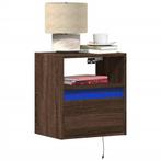 vidaXL Nachtkastjes met LEDs 2 st wandgemonteerd bruin, Verzenden, Nieuw, Hout