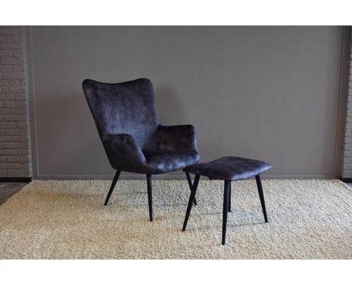 Fauteuil Molly met voetenbank - Antraciet | By-Olaf, Huis en Inrichting, Fauteuils, Nieuw, Ophalen of Verzenden