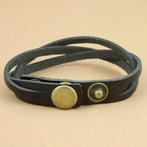 Jongens / mannen armband - gevlochten leer - bruin of zwart, Verzenden, Nieuw, Zwart, Leer