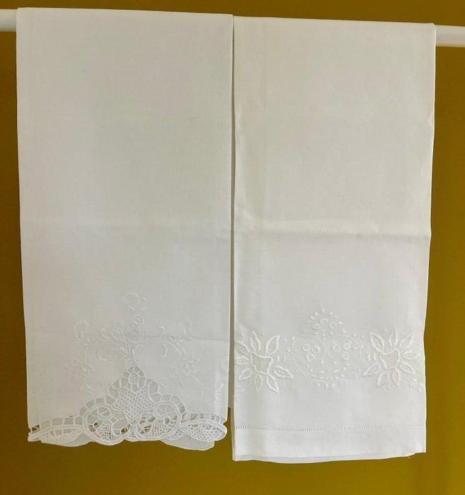 Asciugamani/teli in puro lino - Borduurwerk (2) - 112 cm -, Antiek en Kunst, Antiek | Kleden en Textiel