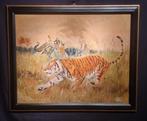 Spaanse school (XX) - Caccia alla tigre nella savana, Antiek en Kunst