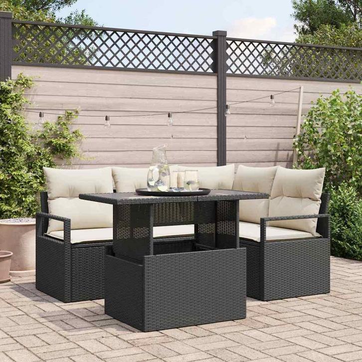 vidaXL Tuin Sofa Set met opslag 5 pcs Zwart Poly riet, Tuin en Terras, Tuinsets en Loungesets, Nieuw, Rotan, Verzenden