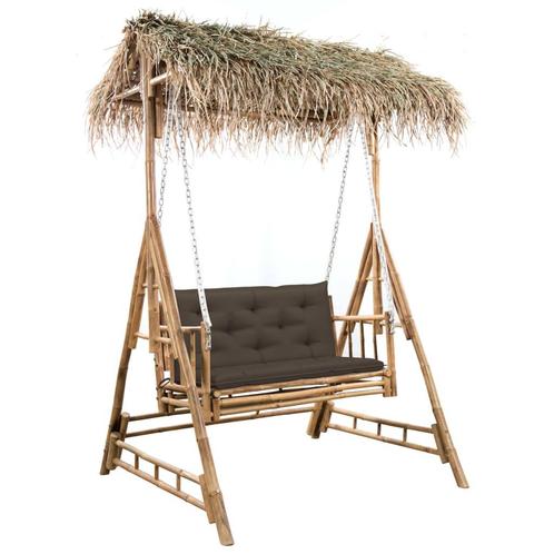 vidaXL Schommelbank 2-zits met palmbladeren en kussen 202 cm, Tuin en Terras, Tuinbanken, Nieuw, Hout, Verzenden