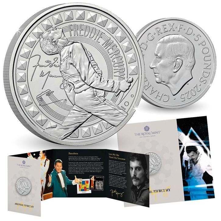 Freddie Mercury 5 Pounds munt 2025, Postzegels en Munten, Munten en Bankbiljetten | Verzamelingen, Verzenden