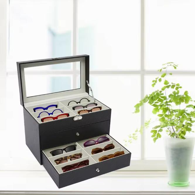 18-Vaks Brillenbox – Luxe 3-Laags Opberger met Glazen Deksel, Huis en Inrichting, Woonaccessoires | Kisten, Nieuw, Verzenden