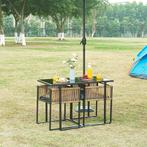 Tuinset Accadia 3-delig glazen tafel met 2 stoelen zwart bru, Tuin en Terras, Tuinsets en Loungesets, Verzenden, Nieuw