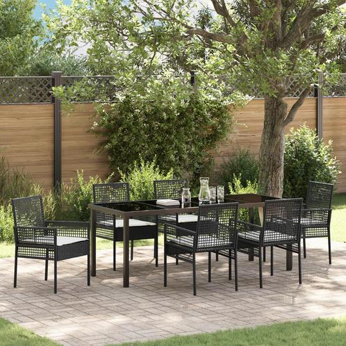 vidaXL 7-delige tuinset met kussens in zwart poly riet, Tuin en Terras, Tuinsets en Loungesets, Tuinset, Nieuw, Rotan, Verzenden