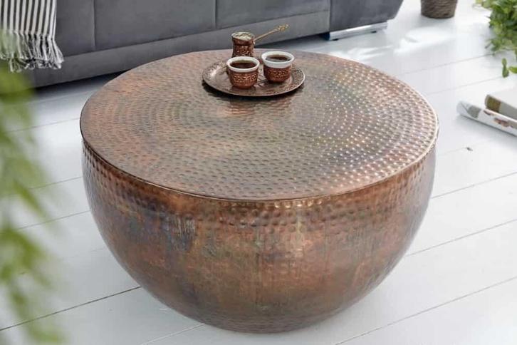 Ronde salontafel ORIENT II 60cm gevlamd koper metaal, Huis en Inrichting, Tafels | Salontafels, Ophalen of Verzenden