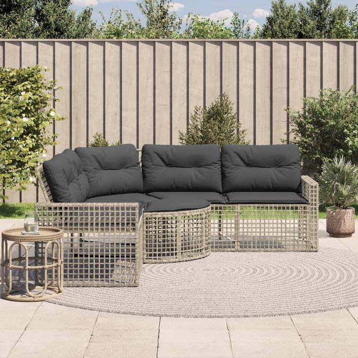 vidaXL Tuinbank met kussens en voetensteun L-vormig rattan, Tuin en Terras, Tuinsets en Loungesets, Nieuw, Rotan, Verzenden