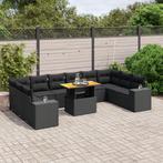 vidaXL 11-delige Loungeset met kussens poly rattan zwart, Verzenden, Nieuw, Rotan, Loungeset