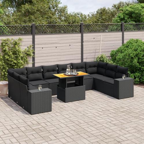vidaXL 11-delige Loungeset met kussens poly rattan zwart, Tuin en Terras, Tuinsets en Loungesets, Loungeset, Nieuw, Rotan, Verzenden