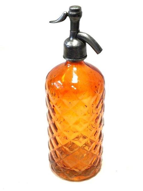 Fles - art deco oranje sifon, Antiek en Kunst, Antiek | Wandborden en Tegels