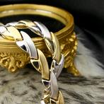 Bicolor gouden fantasie schakel collier | 44 cm (witgoud), Sieraden, Tassen en Uiterlijk, Kettingen, Ophalen of Verzenden, Gebruikt