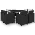 vidaXL 9-delige Tuinset met kussens poly rattan zwart, Nieuw, 8 zitplaatsen, Tuinset, Verzenden