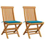 vidaXL Tuinstoelen 2 st met blauwe kussens massief teakhout, Tuin en Terras, Tuinstoelen, Verzenden, Nieuw, Teakhout