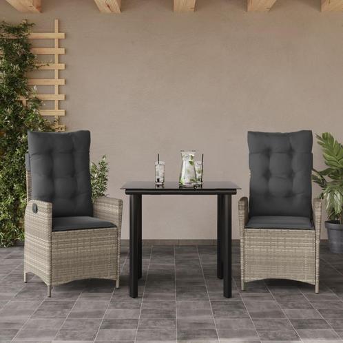 vidaXL 3-delige Tuinset met kussens poly rattan lichtgrijs, Tuin en Terras, Tuinsets en Loungesets, Tuinset, Nieuw, 2 zitplaatsen
