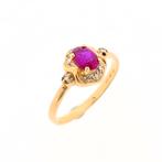 Gouden ring met robijn en diamant | 0,04 ct., Gebruikt, Overige kleuren, Ophalen of Verzenden, 17 tot 18