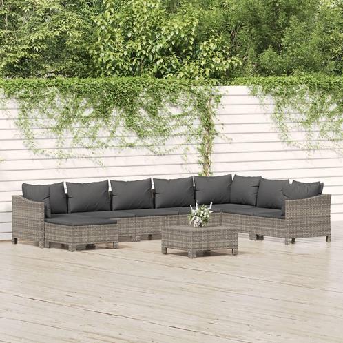 vidaXL 9-delige Loungeset met kussens poly rattan grijs, Tuin en Terras, Tuinsets en Loungesets, Loungeset, Nieuw, Rotan, Verzenden