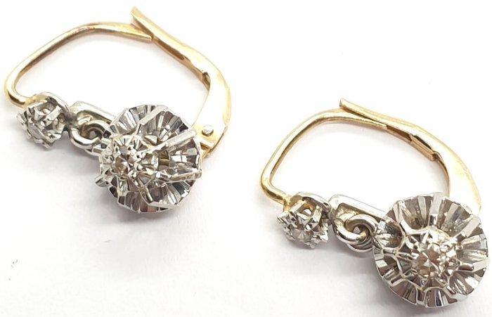 Oorbellen - 18 karaat Geel goud, Witgoud - 0.04ct. tw. -, Sieraden, Tassen en Uiterlijk, Oorbellen