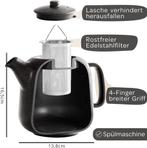 Theepot met filter - Keramiek - 1,3L - RVS - Zwart - STEINZE, Huis en Inrichting, Verzenden, Zo goed als nieuw