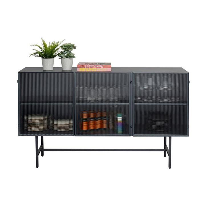 *WOONWINKEL* Kare Design San Diego Zwart Dressoir Met Ribbel, Huis en Inrichting, Kasten | Dressoirs, Nieuw, Verzenden