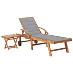 vidaXL Ligbed met tafel en kussen massief teakhout, Tuin en Terras, Verzenden, Nieuw