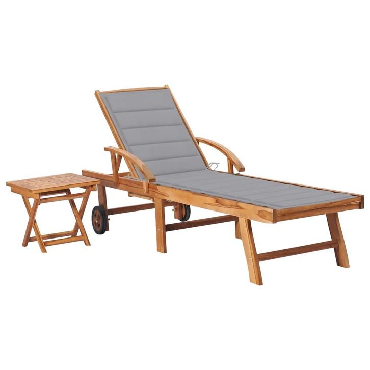 vidaXL Ligbed met tafel en kussen massief teakhout, Tuin en Terras, Ligbedden, Nieuw, Verzenden