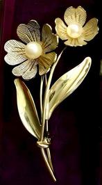 Broche - 9 kt. Geel goud, Vintage parel bloem broche