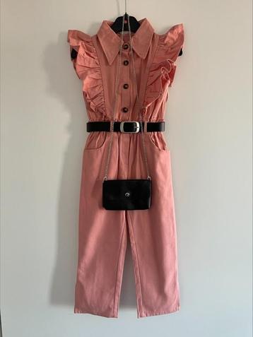 Meisjes Jumpsuit Oud Roze inclusief tasje en riem