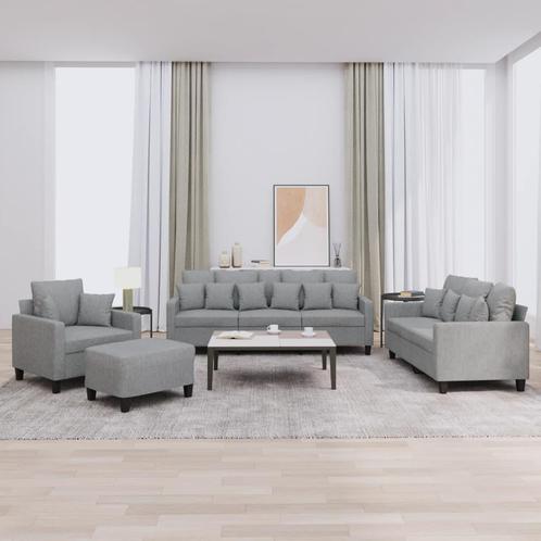 vidaXL 4-delige Loungeset met kussens stof lichtgrijs, Huis en Inrichting, Banken | Bankstellen, Nieuw, Stof, Vierpersoons of meer