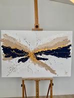 Groot abstract schilderij, blauw, beige, wit, goud 80x120x2, Huis en Inrichting, Woonaccessoires | Schilderijen, Tekeningen en Foto's