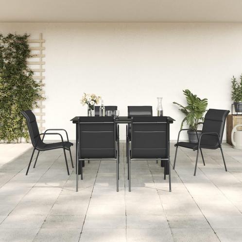vidaXL 7-delige Tuinset textileen en staal zwart, Tuin en Terras, Tuinsets en Loungesets, Tuinset, Nieuw, 6 zitplaatsen, Rvs, Verzenden
