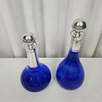 Karaf - Met verzilverde hals en dop - Bristol blauw glas, Antiek en Kunst