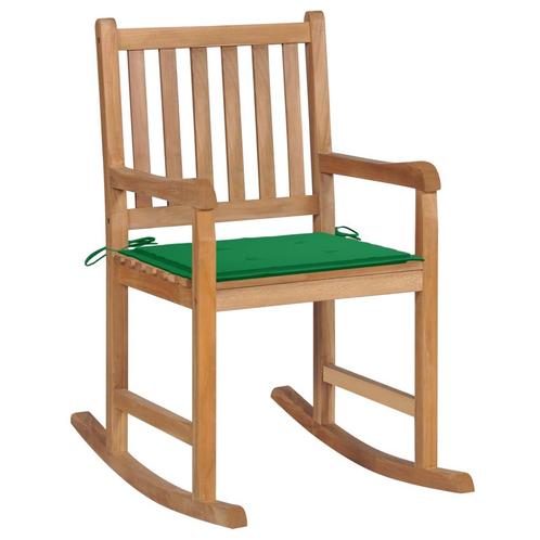 vidaXL Schommelstoel met groen kussen massief teakhout, Tuin en Terras, Tuinstoelen, Nieuw, Hout, Verzenden