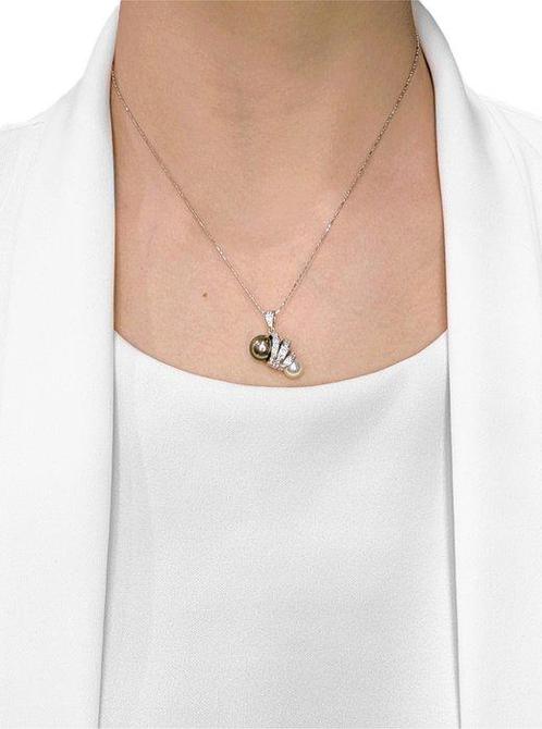 Hanger - 18 karaat Witgoud - 0.19ct. tw. Parel - Diamant, Sieraden, Tassen en Uiterlijk, Antieke sieraden