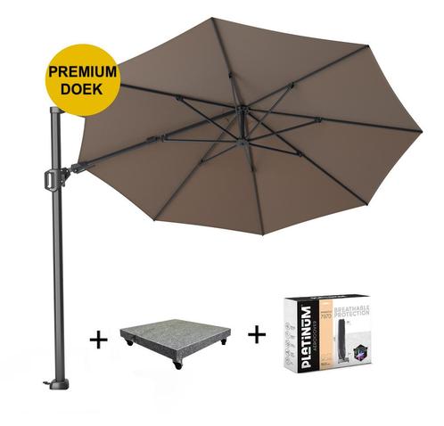 Challenger T2 premium zweefparasol 350 cm rond havanna met, Tuin en Terras, Parasols, Nieuw, Ophalen of Verzenden