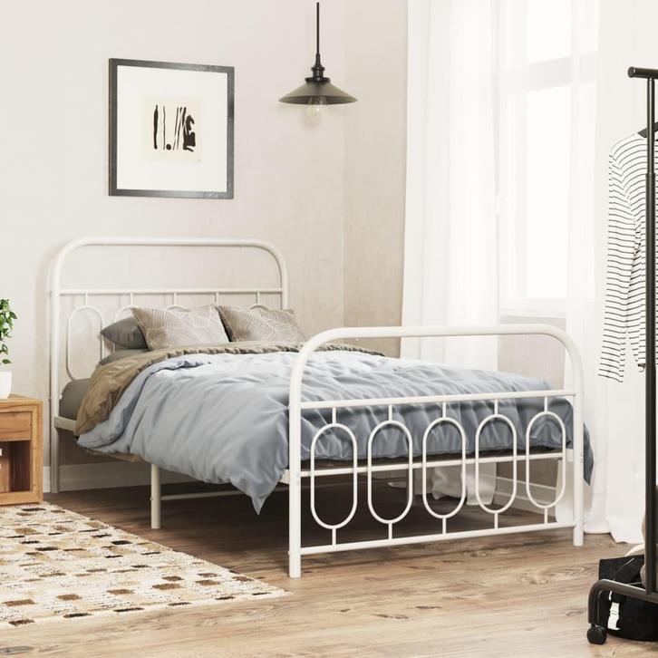 vidaXL Bedframe met hoofd- en voeteneinde metaal wit 100x190, Huis en Inrichting, Slaapkamer | Bedden, 100 cm, 190 cm of minder