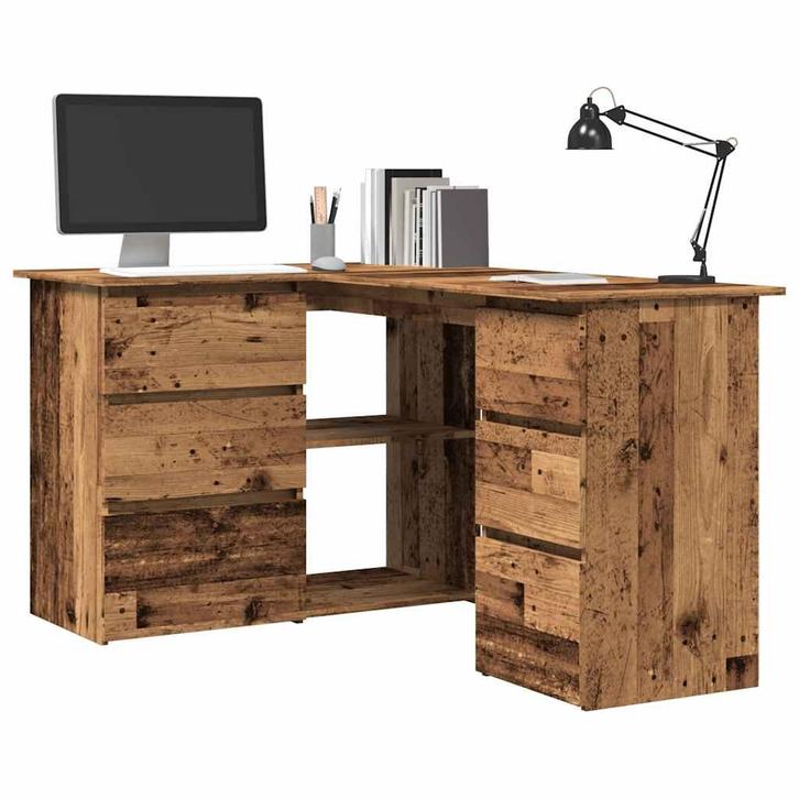 vidaXL Hoekbureau 145x100x76 cm bewerkt hout oud houtkleurig, Huis en Inrichting, Bureaus, Nieuw, Verzenden