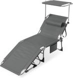 Ligbed - Ligstoel - Zonnebed - Opvouwbaar - Antraciet - Aufu, Verzenden, Zo goed als nieuw
