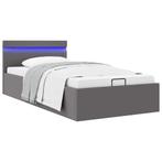 vidaXL Bedframe met opslag hydraulisch LED kunstleer grijs, Overige materialen, 90 cm, Eenpersoons, Verzenden