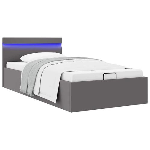 vidaXL Bedframe met opslag hydraulisch LED kunstleer grijs, Huis en Inrichting, Slaapkamer | Bedden, 90 cm, 200 cm, Grijs, Eenpersoons