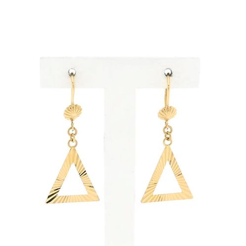 18 Krt. gouden oorstekers; driehoek (oorbellen), Sieraden, Tassen en Uiterlijk, Oorbellen, Overige kleuren, Gebruikt, Goud, Ophalen of Verzenden