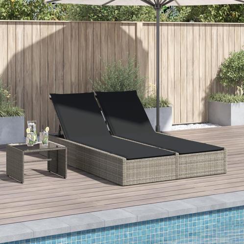 vidaXL Ligbed 2-persoons met kussens poly rattan lichtgrijs, Tuin en Terras, Ligbedden, Nieuw, Verzenden