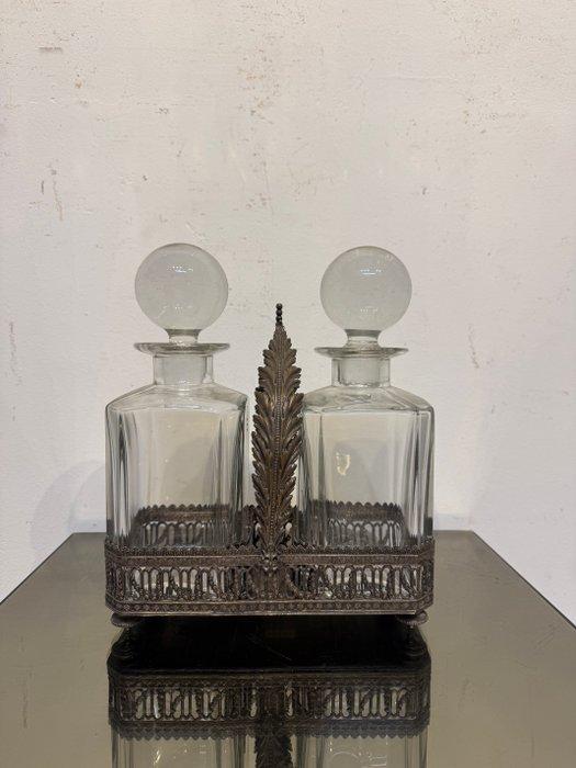 Fles - Verzilverd, Glas - Flessenset, Antiek en Kunst, Curiosa en Brocante