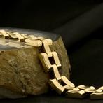 Gouden fantasie/tank schakel armband | 20 cm, Ophalen of Verzenden, Gebruikt, Overige kleuren, Goud