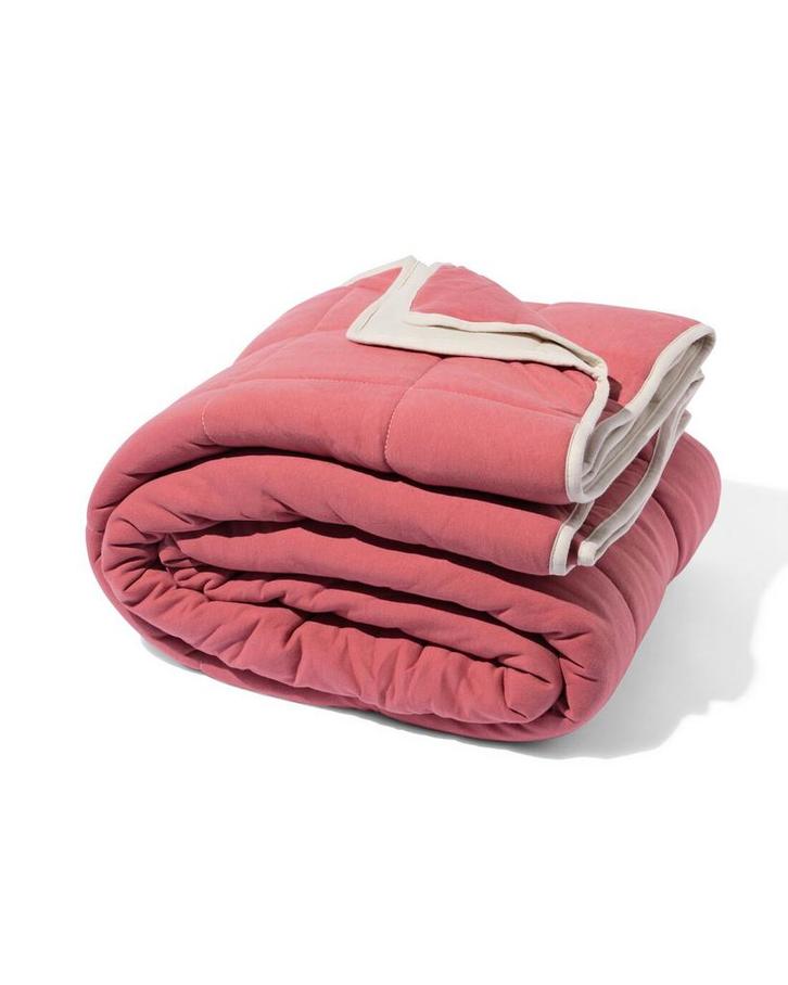 HEMA Bedsprei jersey ruit beige/rood 260x235, Huis en Inrichting, Slaapkamer | Beddengoed, Nieuw, Verzenden